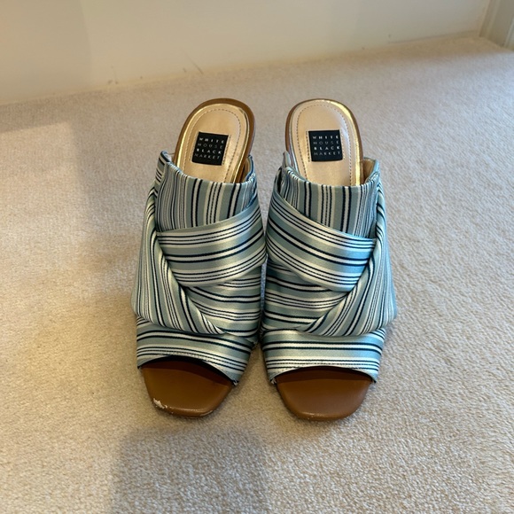 WHBM women's high heel sandal size 7.   Silky material with stripe pattern - Picture 2 of 5